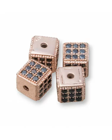 Distanziatore Di Argento 925 Cubo 5,5mm Foro Piccolo Oro Rosa Con Zirconi Nero 8pz-CONNETTORI CON STRASS | Worldofjewel.com