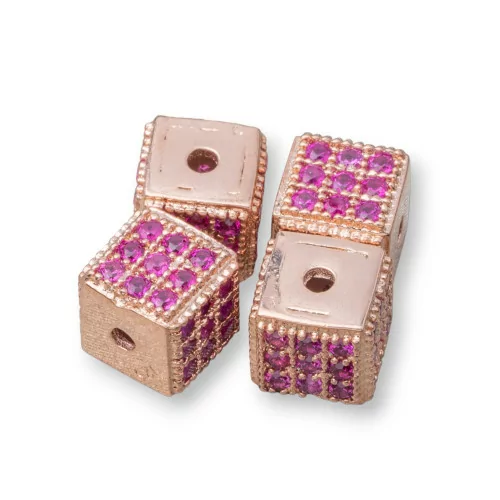 Distanziatore Di Argento 925 Cubo 5,5mm Foro Piccolo Oro Rosa Con Zirconi Ruby 8pz-CONNETTORI CON STRASS | Worldofjewel.com