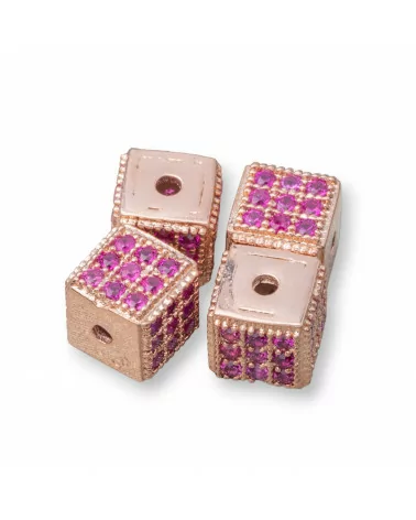 Distanziatore Di Argento 925 Cubo 5,5mm Foro Piccolo Oro Rosa Con Zirconi Ruby 8pz-CONNETTORI CON STRASS | Worldofjewel.com