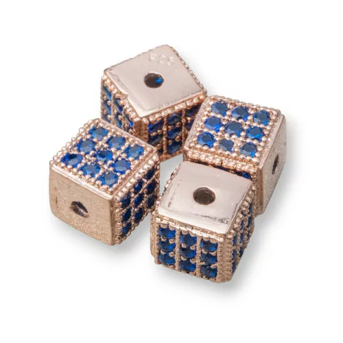 Distanziatore Di Argento 925 Cubo 5,5mm Foro Piccolo Oro Rosa Con Zirconi Zaffiro 8pz-CONNETTORI CON STRASS | Worldofjewel.com