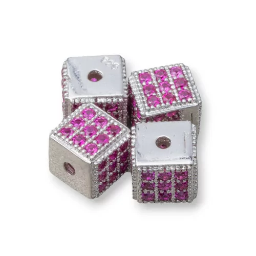 Distanziatore Di Argento 925 Cubo 5,5mm Foro Piccolo Rodiato Con Zirconi Ruby 8pz-CONNETTORI CON STRASS | Worldofjewel.com