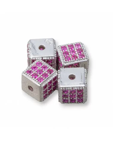 Distanziatore Di Argento 925 Cubo 5,5mm Foro Piccolo Rodiato Con Zirconi Ruby 8pz-CONNETTORI CON STRASS | Worldofjewel.com