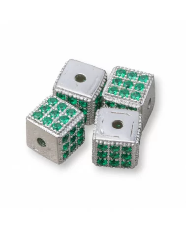 Distanziatore Di Argento 925 Cubo 5,5mm Foro Piccolo Rodiato Con Zirconi Smeraldo 8pz-CONNETTORI CON STRASS | Worldofjewel.com