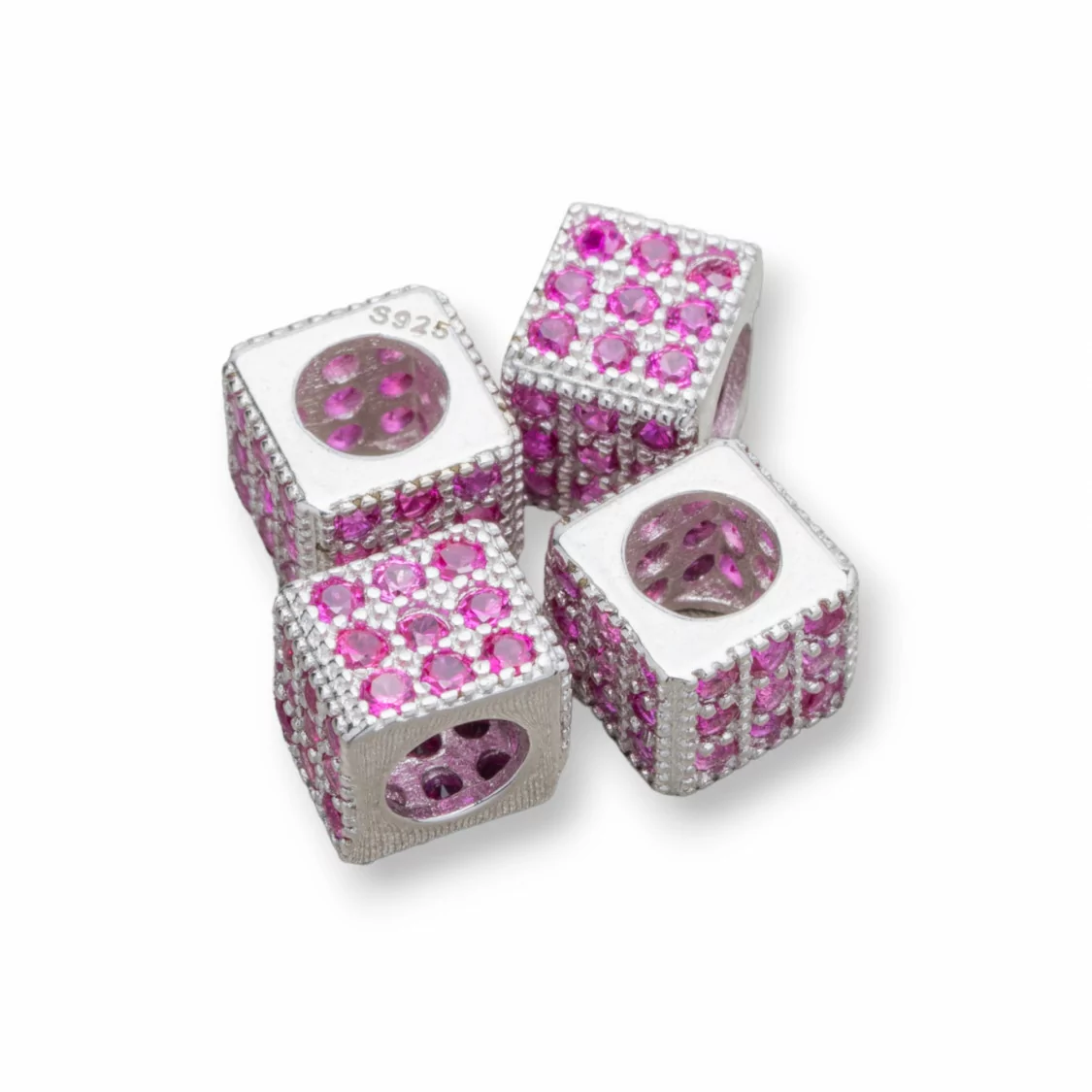 Distanziatore Di Argento 925 Cubo 6mm Foro Largo da 3,8mm Rodiato Con Zirconi Ruby 10pz-CONNETTORI CON STRASS | Worldofjewel.com