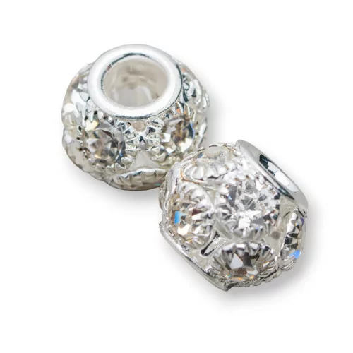 Distanziatore Palline Di Ottone E Strass 12mm Foro Largo 34pz Bianco Argentato-PALLINE STRASS | Worldofjewel.com