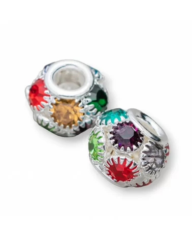 Distanziatore Palline Di Ottone E Strass 12mm Foro Largo 34pz Multicolor Argentato-PALLINE STRASS | Worldofjewel.com