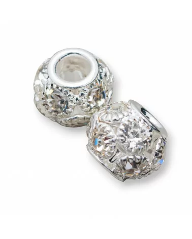 Distanziatore Palline Di Ottone E Strass 14mm Foro Largo 28pz Bianco Argentato-PALLINE STRASS | Worldofjewel.com