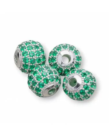 Distanziatore Di Argento 925 Palline Zirconate 10mm 4pz Rodiato Verde Smeraldo-PALLINE ZIRCONATE | Worldofjewel.com