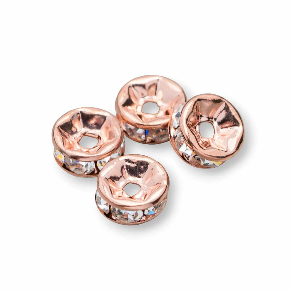 Distanziatore Rondelle Strass Di Ottone Qualita' Repubblica Ceca 4mm Oro Rosa 100pz-CONNETTORI CON STRASS | Worldofjewel.com