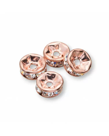 Distanziatore Rondelle Strass Di Ottone Qualita' Repubblica Ceca 4mm Oro Rosa 100pz-CONNETTORI CON STRASS | Worldofjewel.com