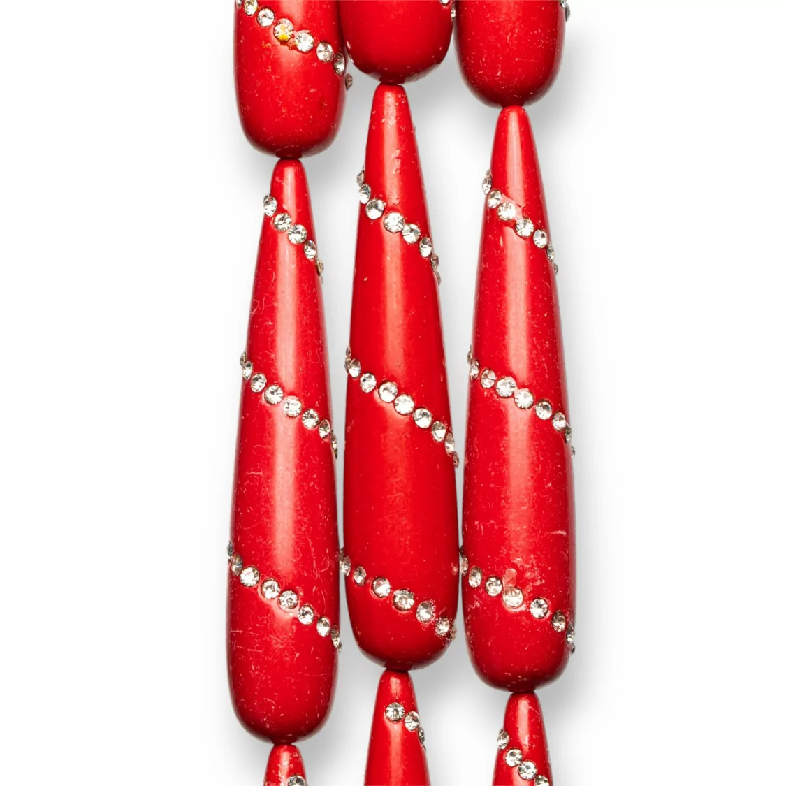 Goccia 2 Fori Con Strass 10x50mm Pasta Di Corallo Rosso 8pz-PASTA CON STRASS | Worldofjewel.com