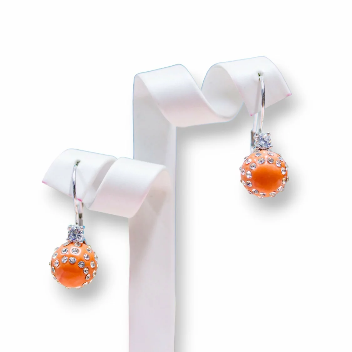 Orecchini A Monachella Chiusa Di Argento 925 Con Zirconi E Palline Di Resina Con Strass - Arancio-ARGENTO 925 DESIGN ITALY | Worldofjewel.com