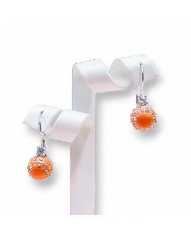 Orecchini A Monachella Chiusa Di Argento 925 Con Zirconi E Palline Di Resina Con Strass - Arancio-ARGENTO 925 DESIGN ITALY | Worldofjewel.com