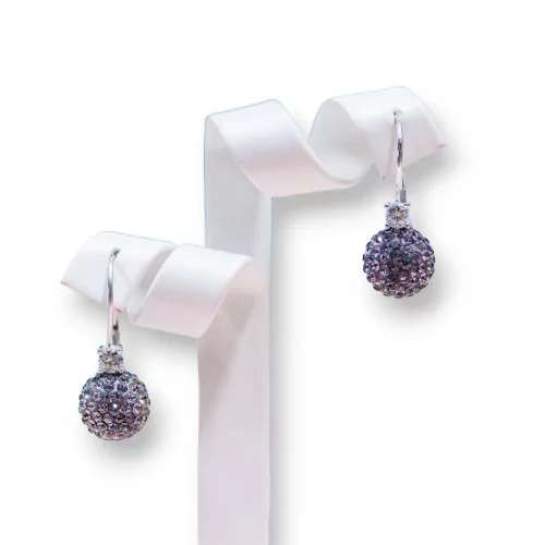 Orecchini A Monachella Chiusa Di Argento 925 Con Zirconi E Palline Di Resina Con Strass - Viola-ARGENTO 925 DESIGN ITALY | Worldofjewel.com