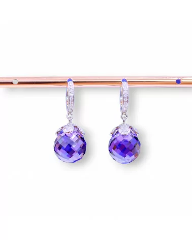 Orecchini A Monachella Chiusa Di Argento 925 Con Zirconi E Zirconi Viola Sfera Sfaccettata 12x30mm-ARGENTO 925 DESIGN ITALY | Worldofjewel.com