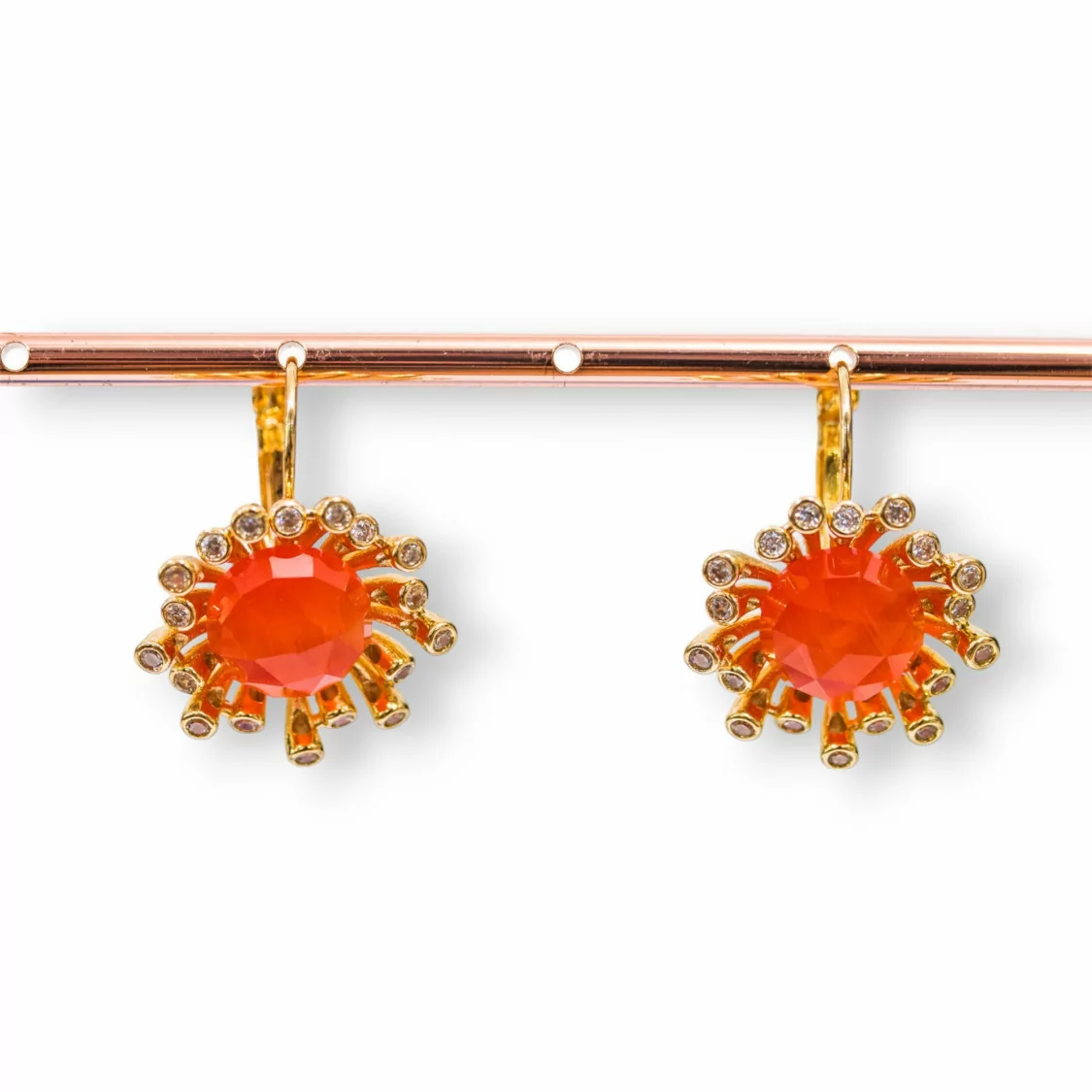 Orecchini A Monachella Chiusa Di Bronzo Con Zirconi E Occhio Di Gatto 22x29mm Dorato Arancio-ORECCHINI HOT PICKS | Worldofjewel.com