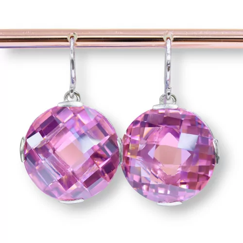 Orecchini A Monachella Di Argento 925 Con Cristalli Rosa CZ 22x33mm-ARGENTO 925 DESIGN ITALY | Worldofjewel.com