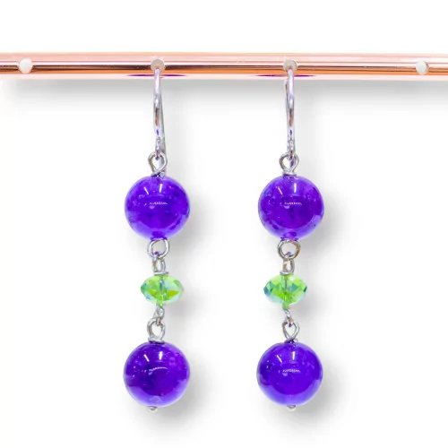 Orecchini A Monachella Di Argento 925 Con Giada Viola E Rondelle Di Cristalli 10x50mm-ARGENTO 925 DESIGN ITALY | Worldofjewel.com