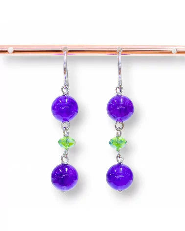 Orecchini A Monachella Di Argento 925 Con Giada Viola E Rondelle Di Cristalli 10x50mm-ARGENTO 925 DESIGN ITALY | Worldofjewel.com