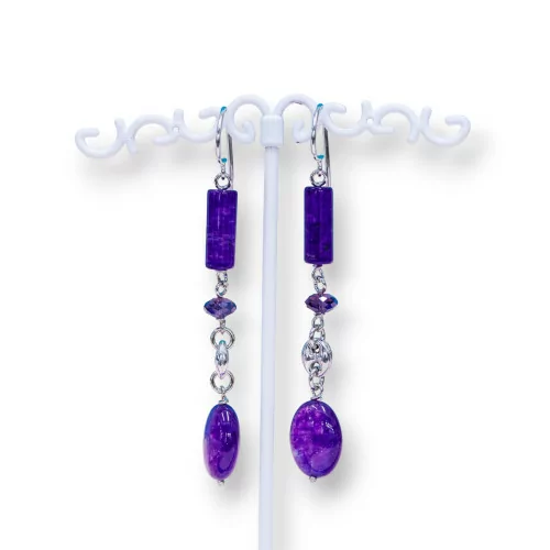 Orecchini A Monachella Di Argento 925 Con Giade Viola E Creole Di Argento 925 12x72mm Rodiato-ARGENTO 925 DESIGN ITALY | Worldofjewel.com