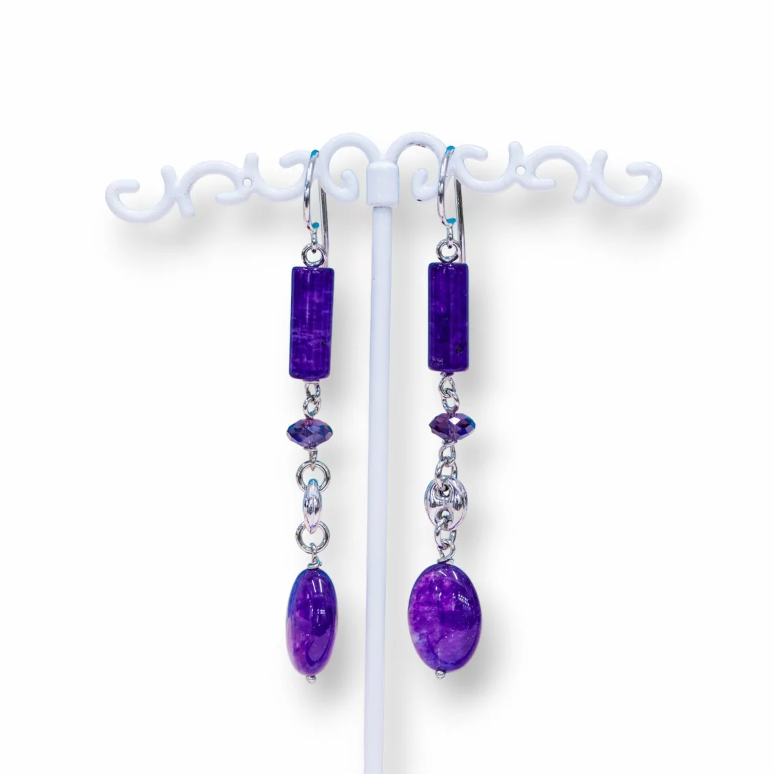 Orecchini A Monachella Di Argento 925 Con Giade Viola E Creole Di Argento 925 12x72mm Rodiato-ARGENTO 925 DESIGN ITALY | Worldofjewel.com