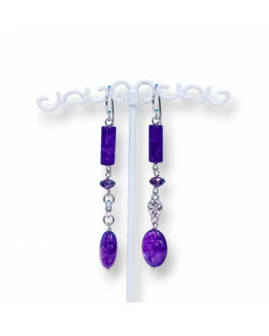 Orecchini A Monachella Di Argento 925 Con Giade Viola E Creole Di Argento 925 12x72mm Rodiato-ARGENTO 925 DESIGN ITALY | Worldofjewel.com