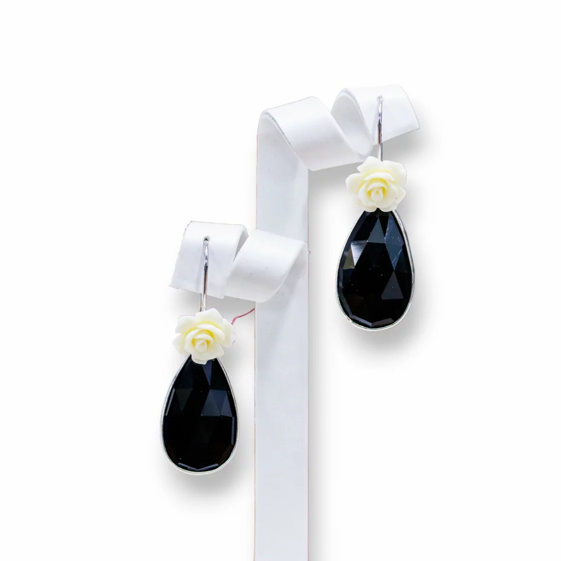 Orecchini A Monachella Di Argento 925 E Cabochon Di Cristalli Nero 18x46mm-ARGENTO 925 DESIGN ITALY | Worldofjewel.com