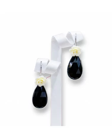 Orecchini A Monachella Di Argento 925 E Cabochon Di Cristalli Nero 18x46mm-ARGENTO 925 DESIGN ITALY | Worldofjewel.com