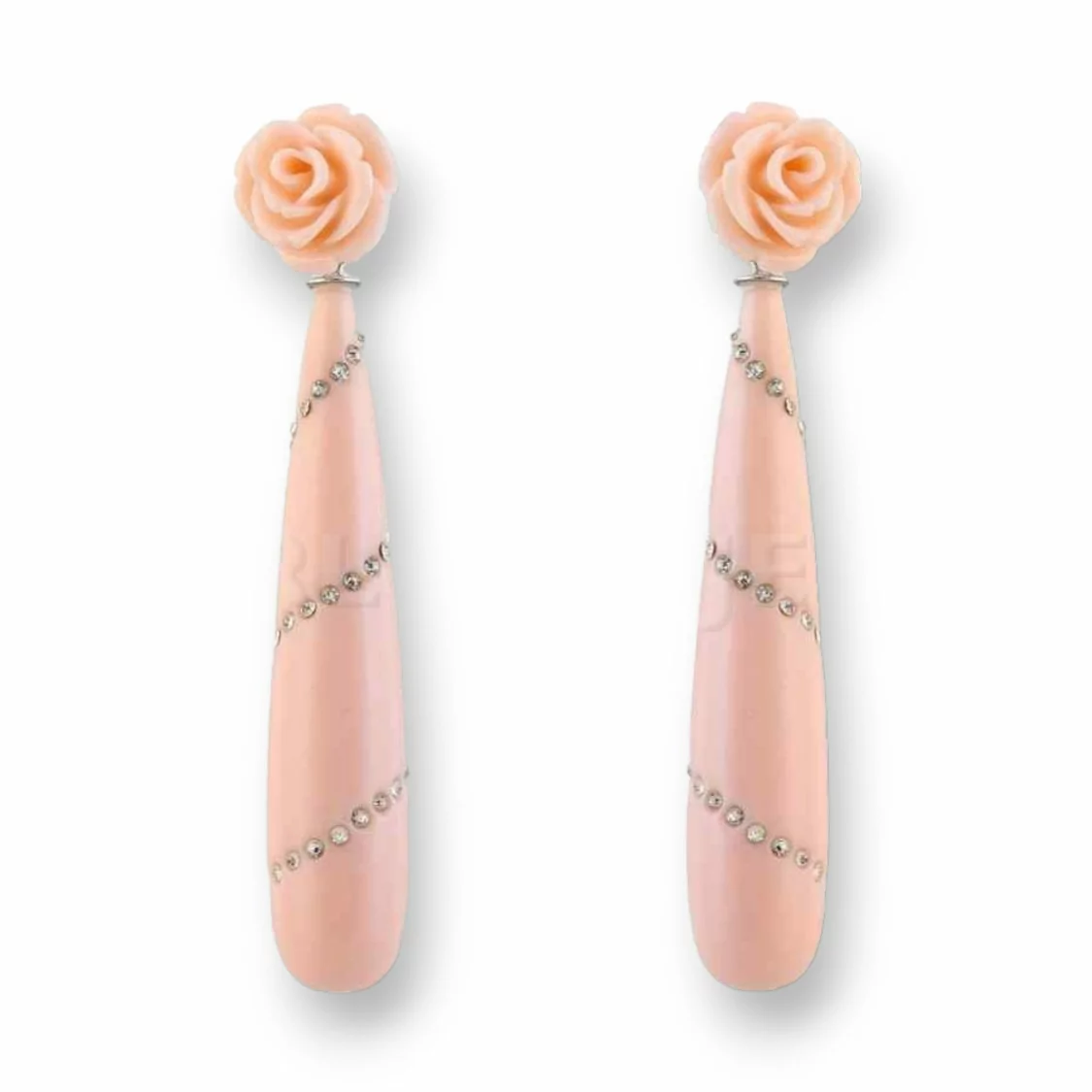 Orecchini A Perno Di Argento 925 A Perno Con Rosa Di Resina E Goccia Di Pasta Con Strass - Rosa-ARGENTO 925 FANTASIA | Worldofjewel.com