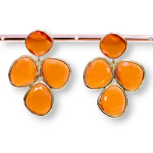 Orecchini A Perno Di Bronzo Con Occhio Di Gatto Incastonato 34x48mm Dorato Arancio-BRONZO CRYSTAL | Worldofjewel.com