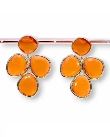 Orecchini A Perno Di Bronzo Con Occhio Di Gatto Incastonato 34x48mm Dorato Arancio-BRONZO CRYSTAL | Worldofjewel.com