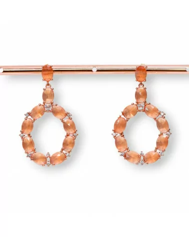 Orecchini Di Bronzo A Perno Con Occhio Di Gatto Incastonato Ovale Con Zirconi 25,5x42mm Oro Rosa Arancio-BRONZO CRYSTAL | Worldofjewel.com