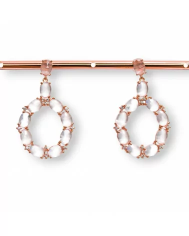 Orecchini Di Bronzo A Perno Con Occhio Di Gatto Incastonato Ovale Con Zirconi 25,5x42mm Oro Rosa Bianco-BRONZO CRYSTAL | Worldofjewel.com