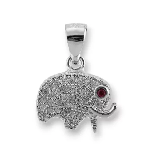 Pendente Di Argento 925 Con Zirconi Elefante 13x17mm 2pz Rodiato-ARGENTO 925 DESIGN ITALY | Worldofjewel.com