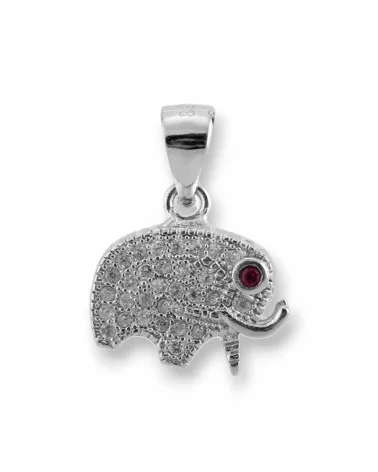 Pendente Di Argento 925 Con Zirconi Elefante 13x17mm 2pz Rodiato-ARGENTO 925 DESIGN ITALY | Worldofjewel.com