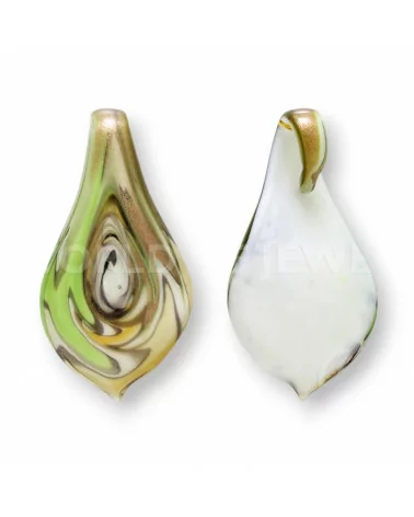 Pendente Di Vetro Di Murano A Fantasia 32x62mm - 2pz Verde-CIONDOLI DI PIETRE DURE | Worldofjewel.com