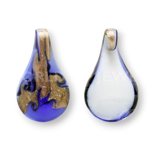 Pendentif en Verre de Murano à Motifs 34x62mm - 2pcs Bleu