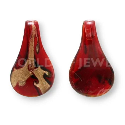 Pendente Di Vetro Di Murano A Fantasia 34x62mm - 2pz Rosso-CIONDOLI DI PIETRE DURE | Worldofjewel.com