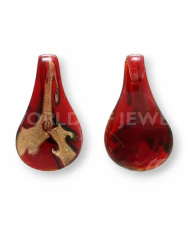 Pendente Di Vetro Di Murano A Fantasia 34x62mm - 2pz Rosso-CIONDOLI DI PIETRE DURE | Worldofjewel.com