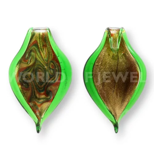 Pendente Di Vetro Di Murano A Fantasia 44x70mm - 2pz Verde-CIONDOLI DI PIETRE DURE | Worldofjewel.com