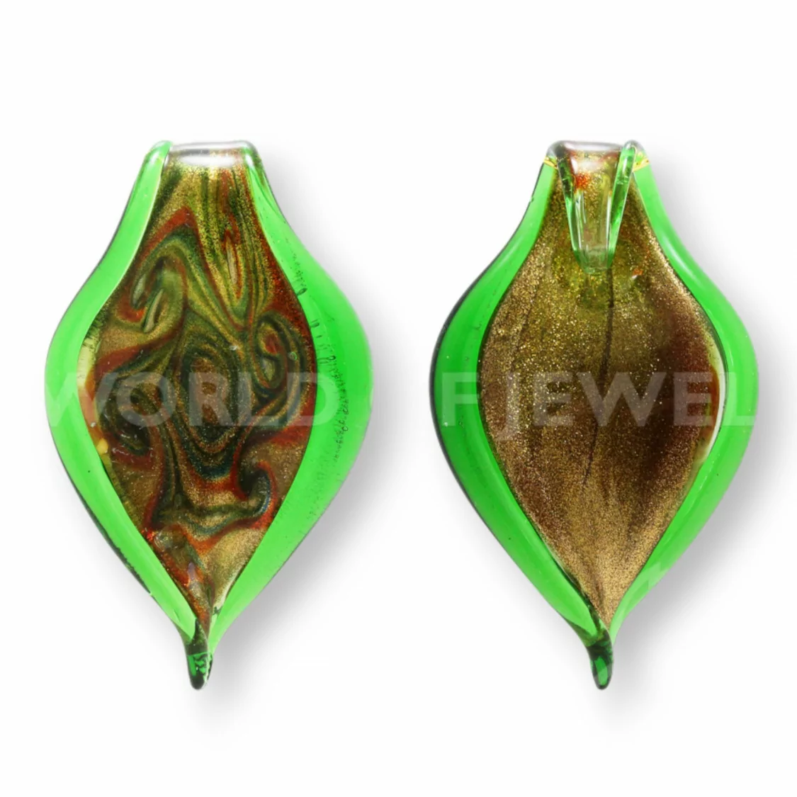 Pendente Di Vetro Di Murano A Fantasia 44x70mm - 2pz Verde-CIONDOLI DI PIETRE DURE | Worldofjewel.com