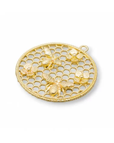 Pendente Componente Di Bronzo Cerchio Alveare Con Api E Fiori 30x33mm 12pz-CONNETTORI LISCI | Worldofjewel.com