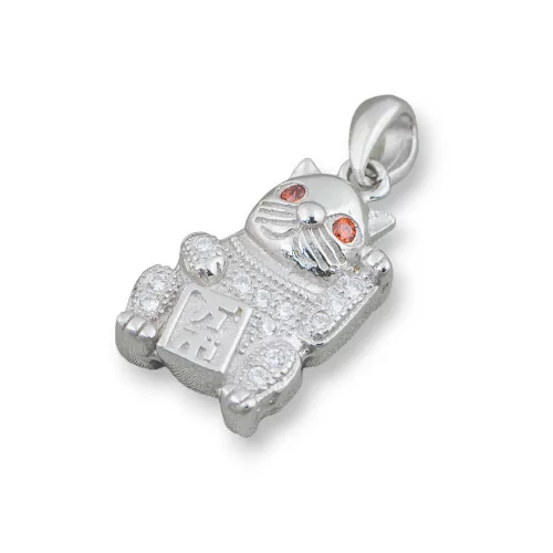 Pendente Ciondolo Di Argento 925 Con Zirconi Gatto Portafortuna 10x23mm 2pz Rodiato-ARGENTO 925 DESIGN ITALY | Worldofjewel.com