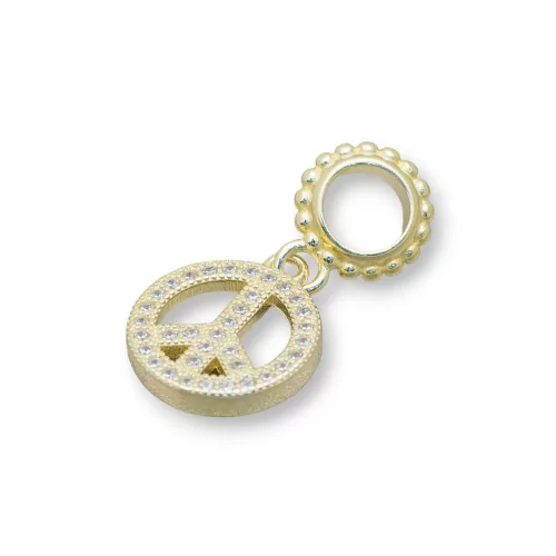 Pendenti Charms Di Argento 925 Foro Largo Con Zirconi Pace 5pz Dorato-ARGENTO 925 DESIGN ITALY | Worldofjewel.com