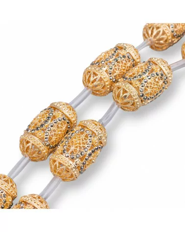 Perline A Filo Componente Di Bronzo Microfuso Traforato Con Marcasite Strass Barilotto 20x38mm 6pz-PERLINE MICROFUSE | Worldofjewel.com