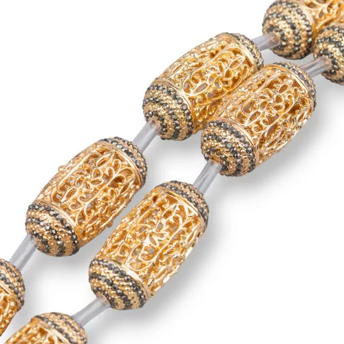 Perline A Filo Componente Di Bronzo Microfuso Traforato Con Marcasite Strass Barilotto 20x40mm 6pz-PERLINE MICROFUSE | Worldofjewel.com