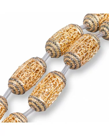 Perline A Filo Componente Di Bronzo Microfuso Traforato Con Marcasite Strass Barilotto 20x40mm 6pz-PERLINE MICROFUSE | Worldofjewel.com