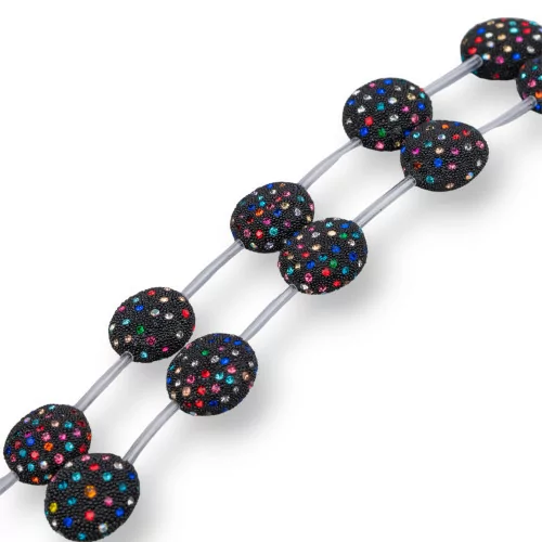 Perline A Filo Connettore Nero Con Strass Multicolor Tondo Piatto 20mm 10pz-PERLINE CON MARCASITE STRASS | Worldofjewel.com