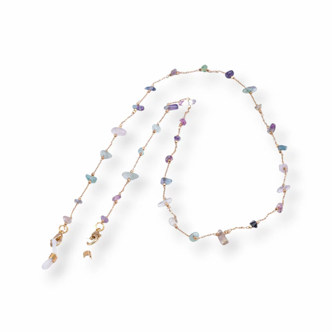 Catena Per Occhiali Con Anelli Di Silicone Antiscivolo 70cm Con Pietre Dure Scaglie 10pz Fluorite-CATENE PER OCCHIALI | Worldofjewel.com