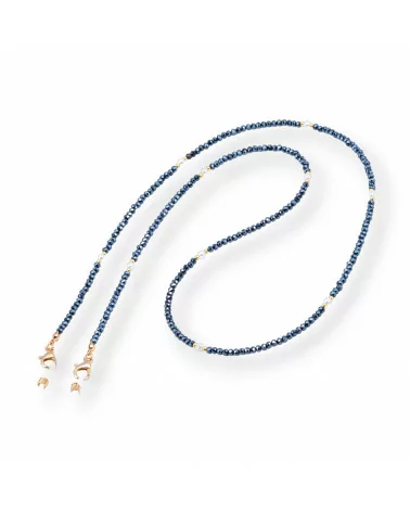 Catena Per Occhiali Con Anelli Di Silicone Antiscivolo Cristalli e Ottone 2pz Bluette-CATENE PER OCCHIALI | Worldofjewel.com